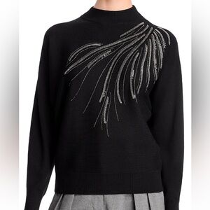 NWT T Tahari Black Rhinestone Embellished Sweater Small Petite S/P $88 Retail